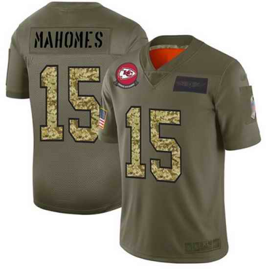 Nike Chiefs 15 Patrick Mahomes Olive Camo Men Stitched Football Limited 2019 Salute To Service Jersey